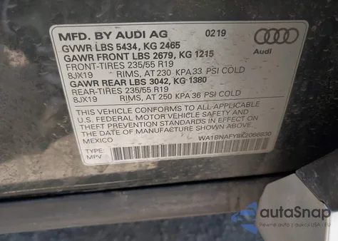 2019 Audi Q5 45 Premium z USA, uszkodzony, nr VIN WA1BNAFY8K2066830